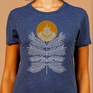Blue Graphic T-Shirt with Gold and White Design